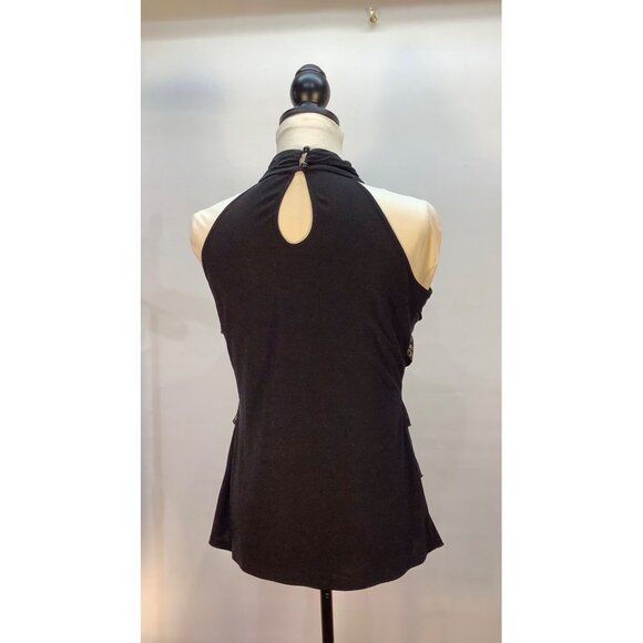 Black Lace Halter Top Ruffle Detail Womens Large Whimsy Goth Fairy - Picture 3 of 7